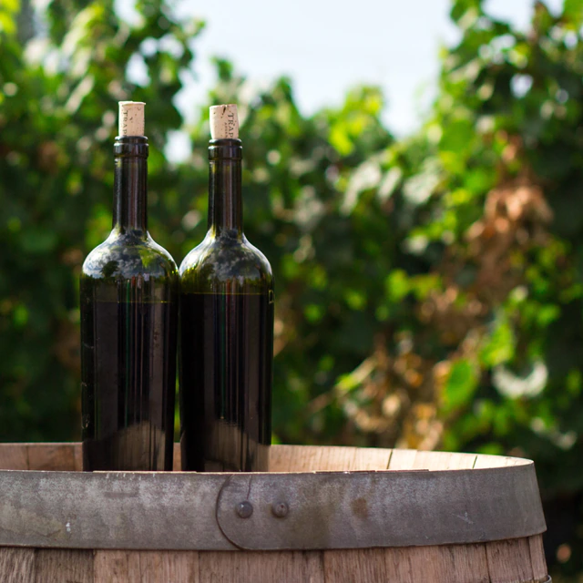 Wine Bottles On a Barrel